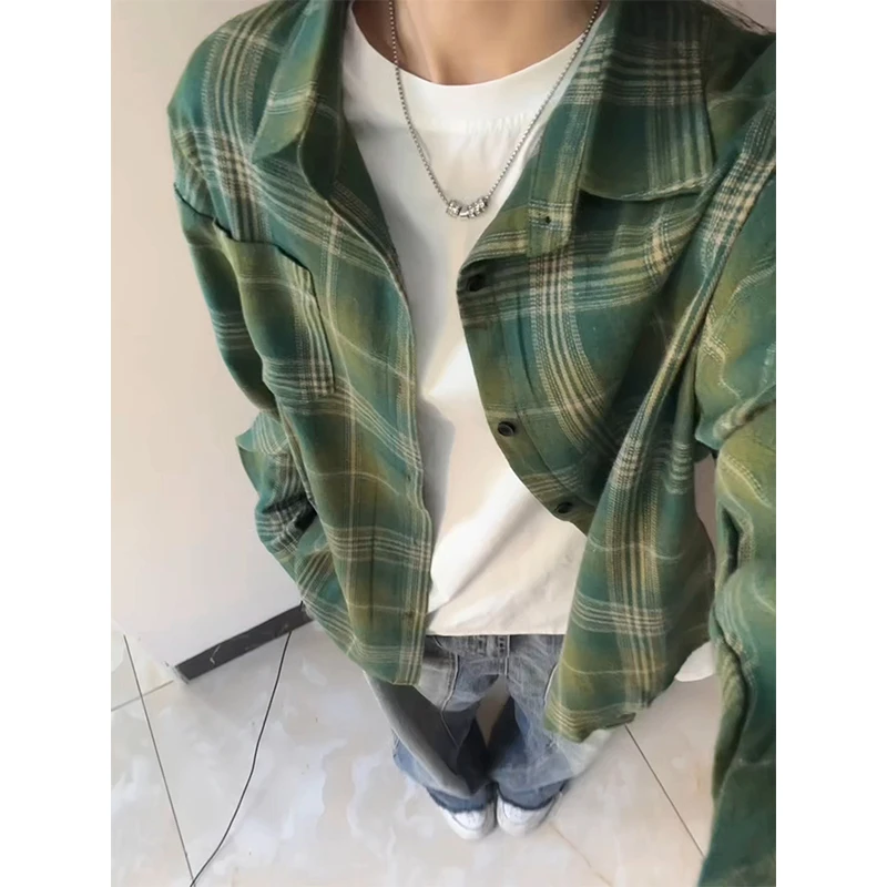 美式复古格子衬衫男秋季少年感穿搭性冷淡风衬衣潮牌薄款早秋外套