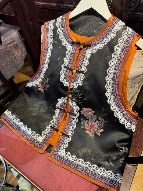 『锦清』原创设计重工刺绣宋锦国风复古盘扣马甲