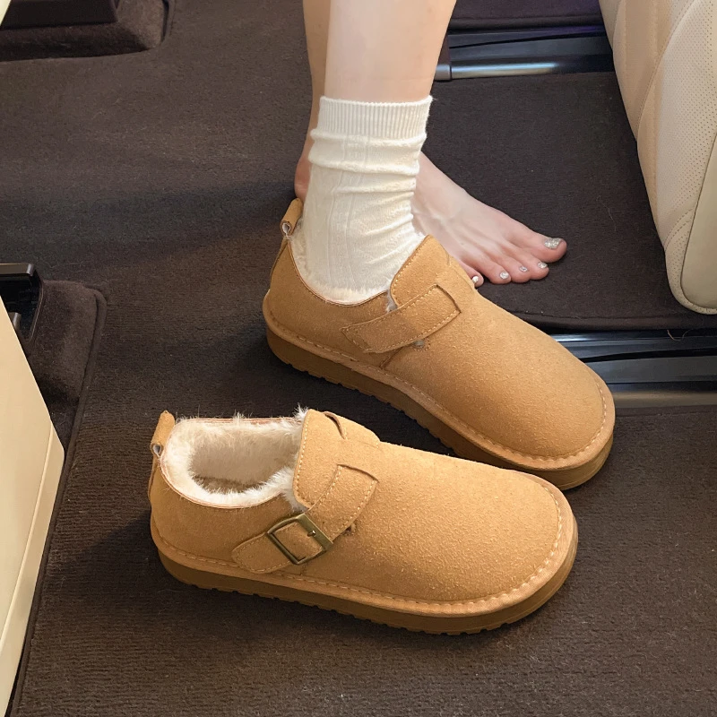 厚底加绒加厚勃肯鞋女2025冬季新款保暖勃肯豆豆棉鞋子雪地靴