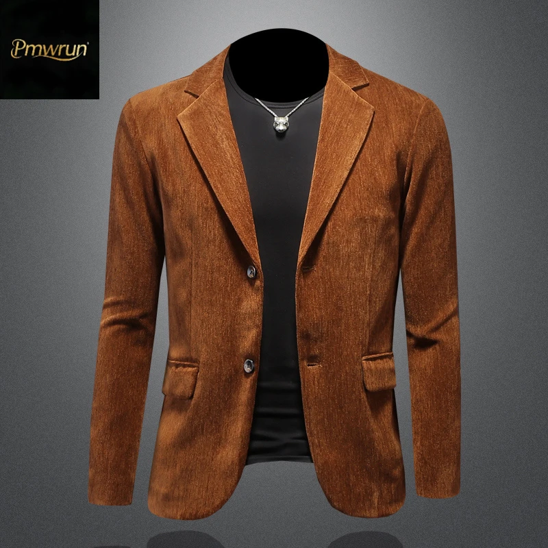 灯芯绒西装男士秋季新款百搭潮流韩版修身条绒单西外套男装欧洲站