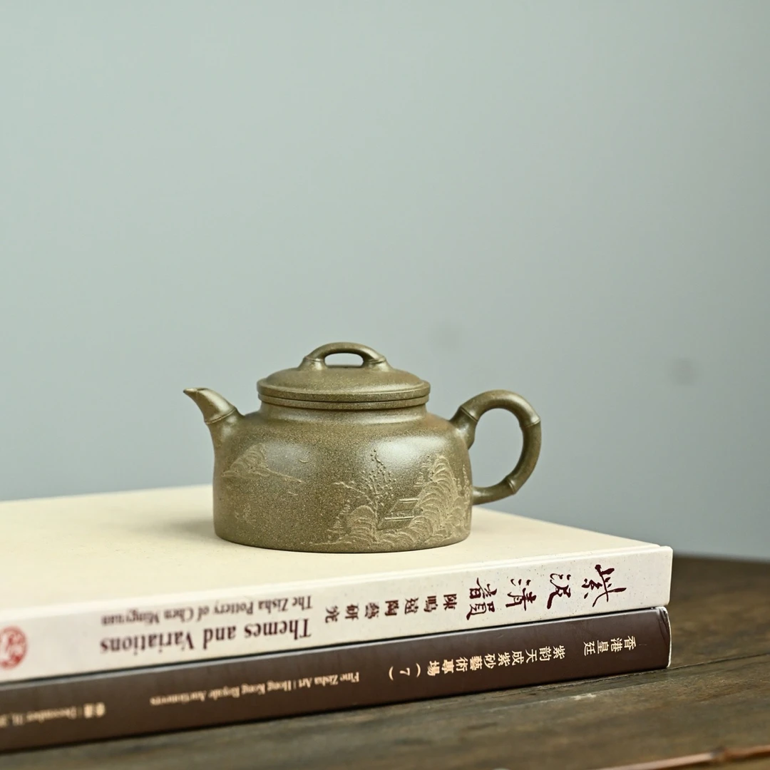 青竹山水·全手工  紫砂壶容量200cc/爱马仕青段