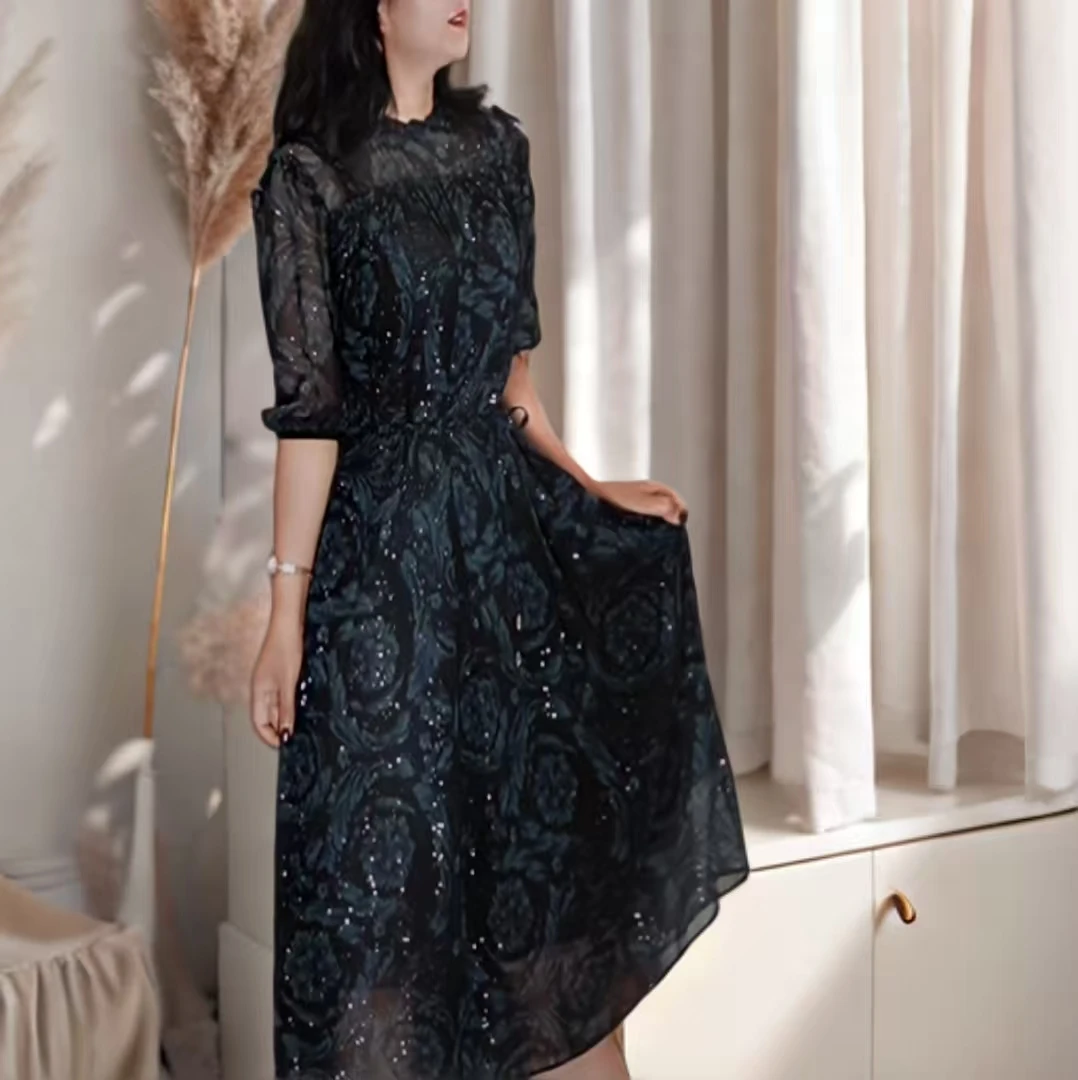 8301【梦里青漪】2025新款时尚连衣裙收腰显瘦气质连衣裙