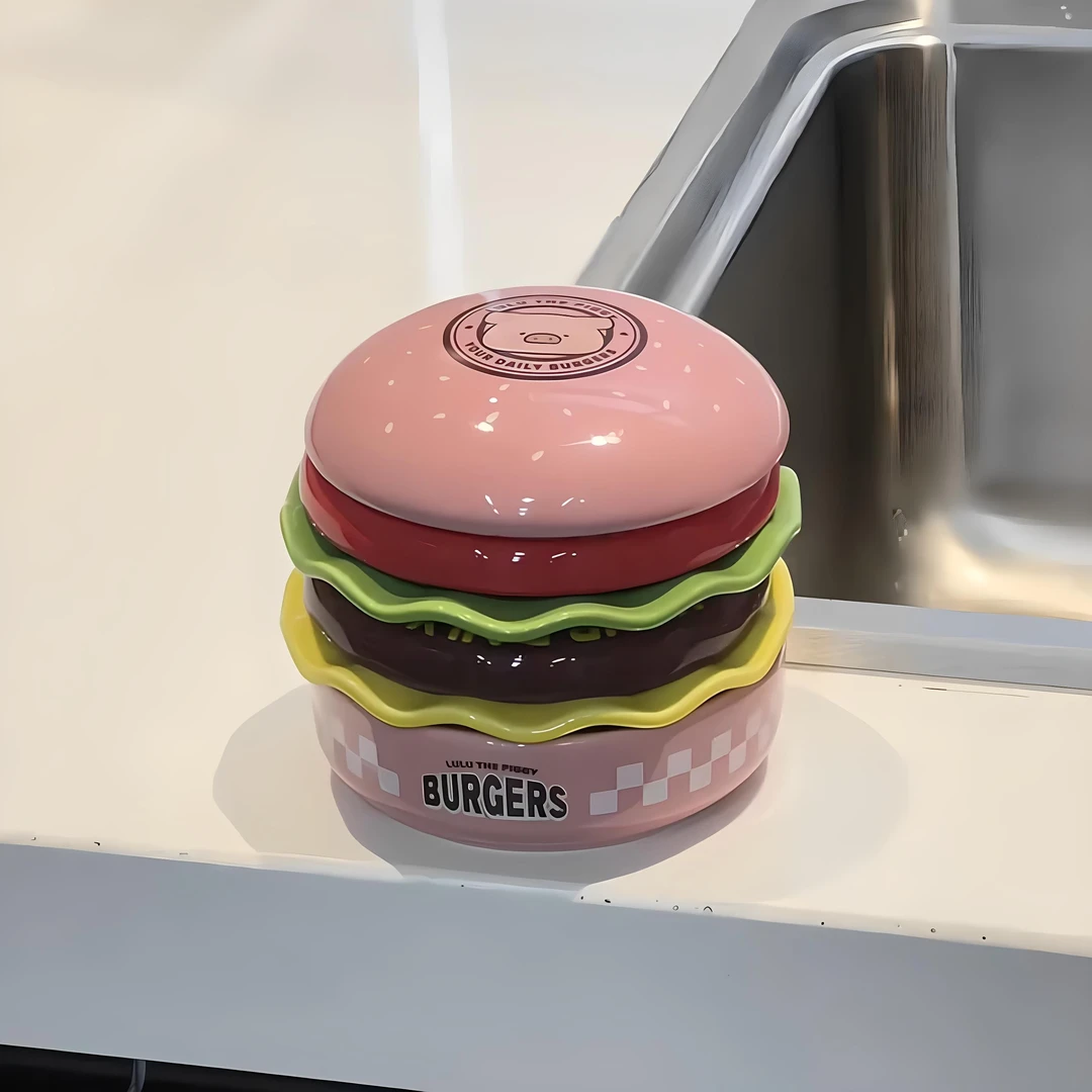 粉色lulu猪汉堡吐骨碟餐具套装家用可爱叠叠乐调料碟高颜值小盘子