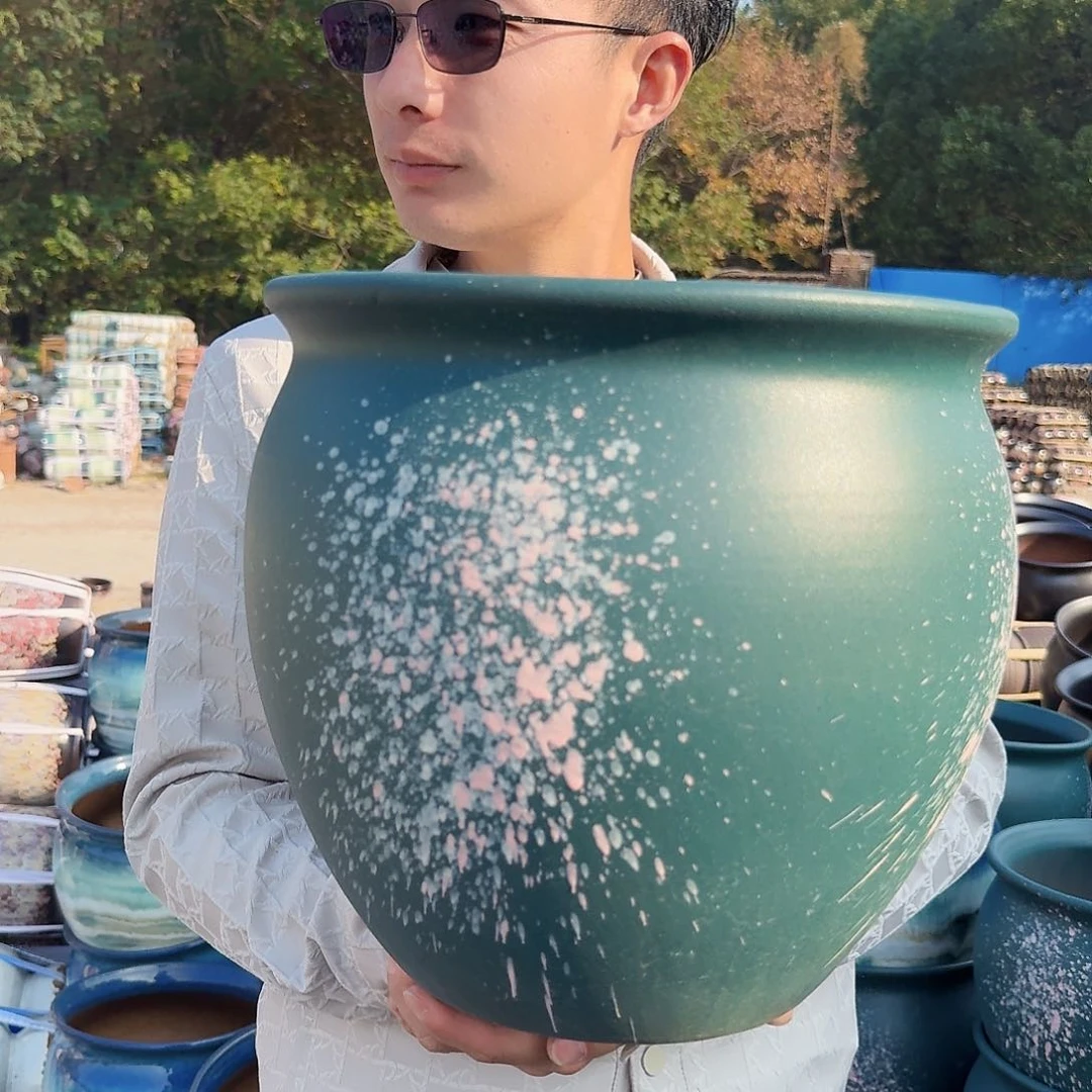 紫砂花盆口30高30（一个墨绿