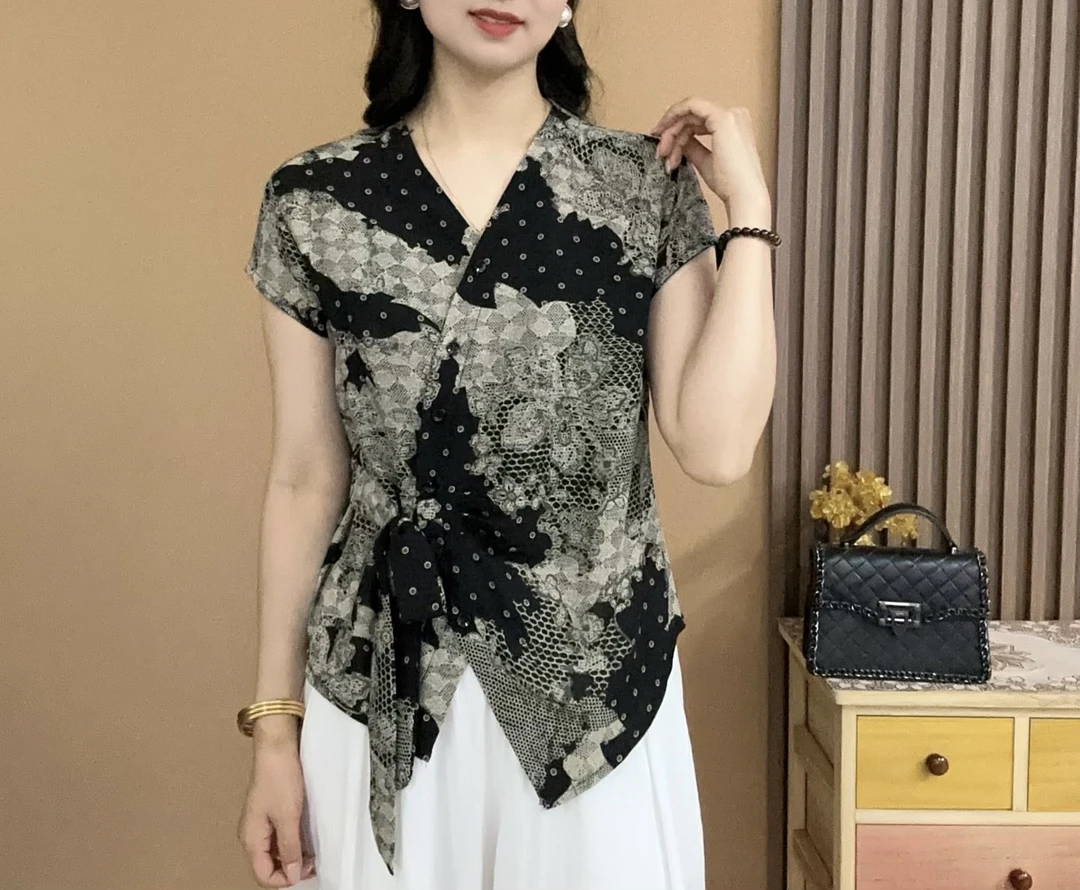 2025夏季新款休闲洋气短袖气质百搭V领显瘦开衫扣上衣小衫629