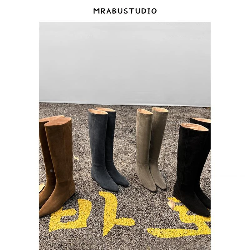 【维米克设计师版】明星同款百搭内增高堆堆过膝靴斜口宽筒显瘦修