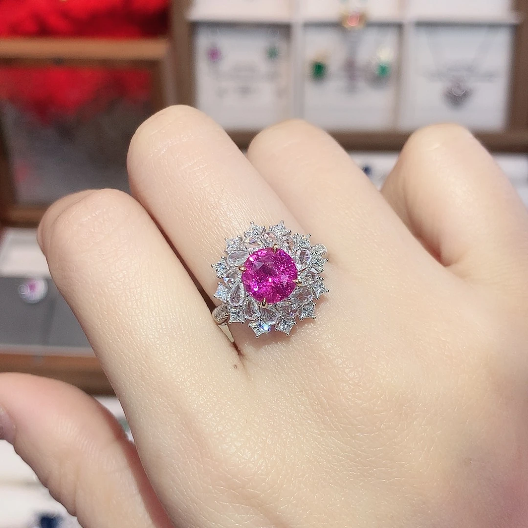 彩色蓝宝石戒指18K金镶嵌2.03ct/天然宝石/七天无理由