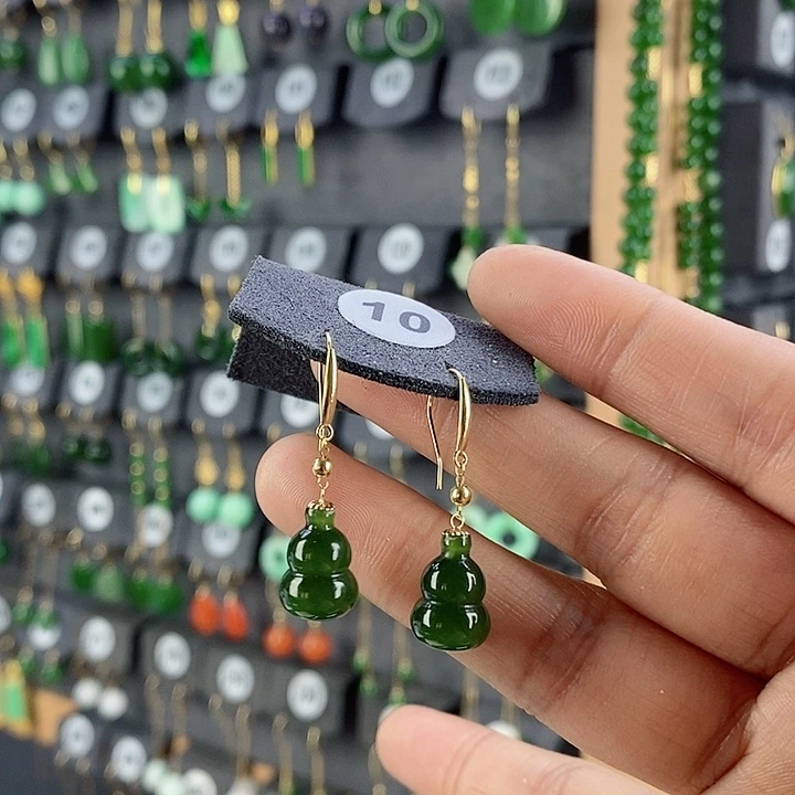 和田玉耳饰18K金镶嵌