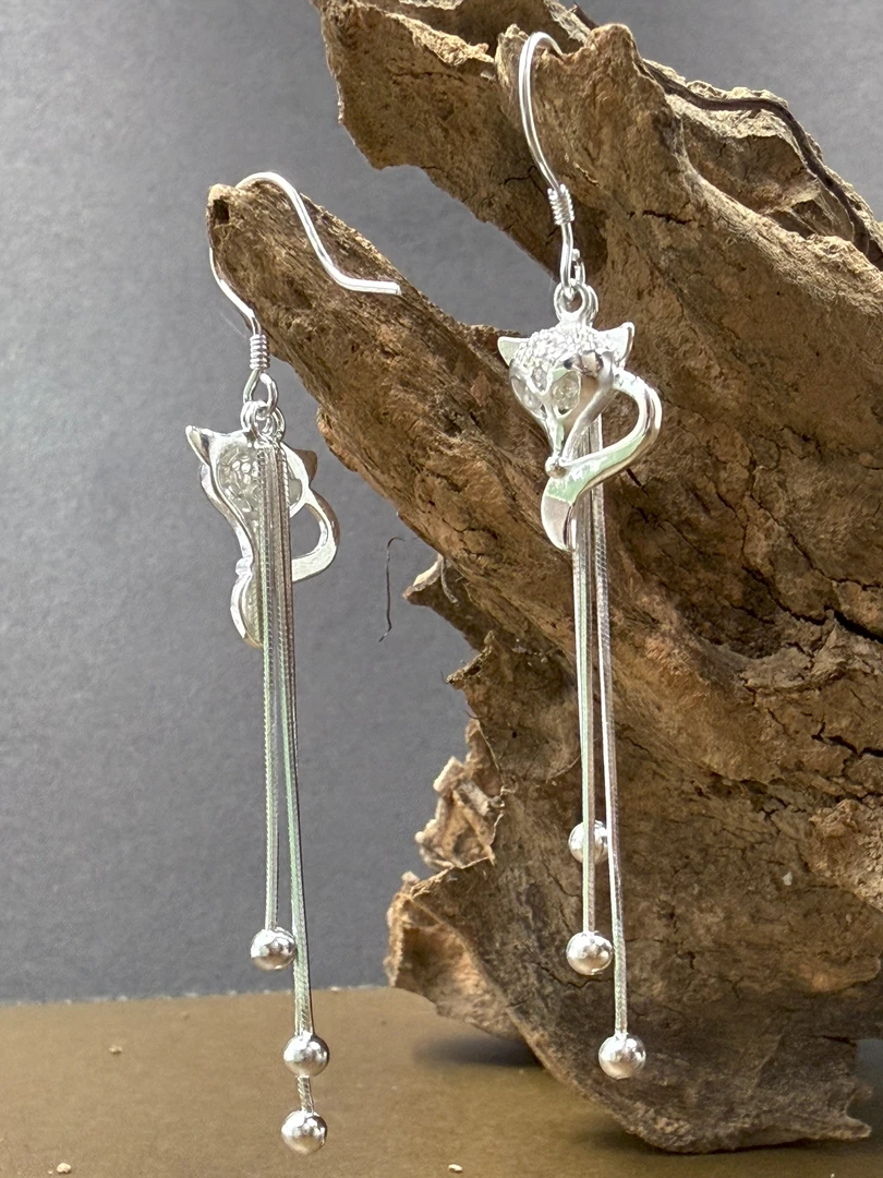 足银耳饰 足银时尚古法新中式狐狸耳饰