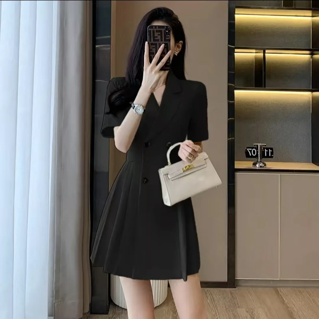 2025,<曼线诗>时尚西服裙小个子修身夏季气质显瘦女神范连衣裙T03