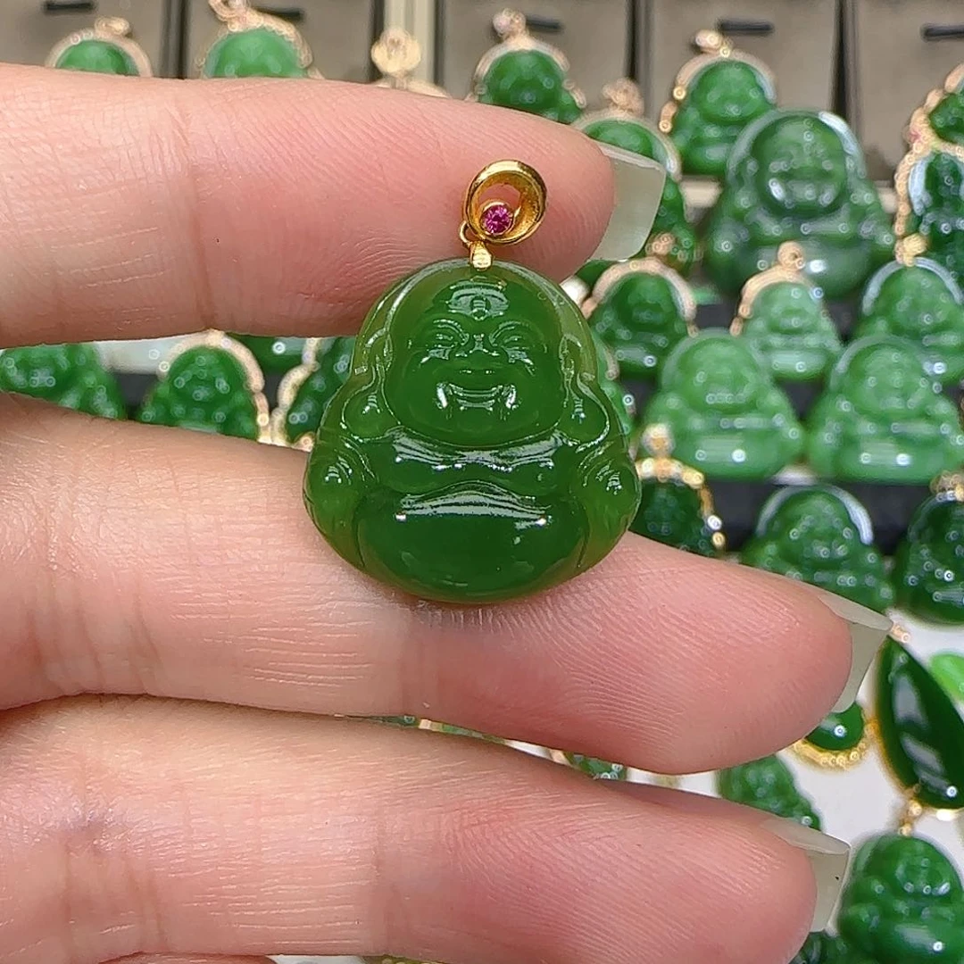 和田玉（碧玉）吊坠(不含链)18K金镶嵌