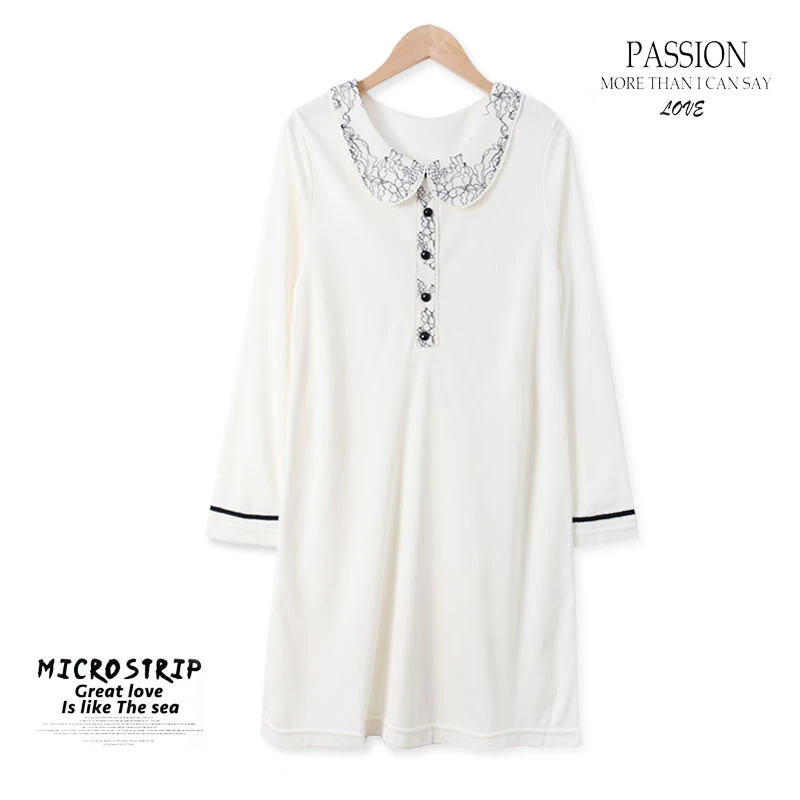 HH934 春季女士家居睡裙镂空拼接连衣裙娃娃领宽松显瘦柔软