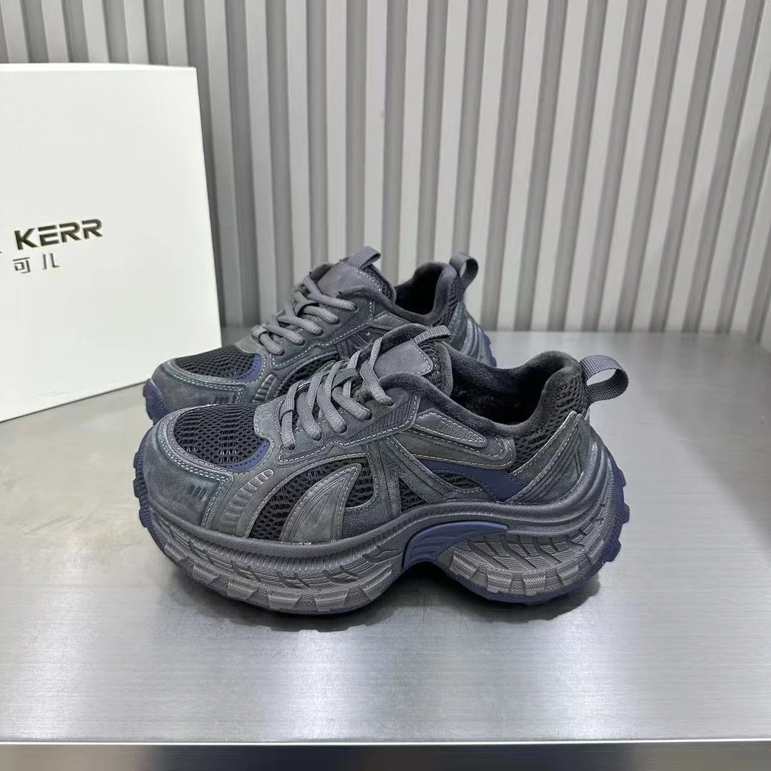 厚底加绒轮胎底老爹鞋女2025秋冬新款小个子增高休闲运动跑步鞋