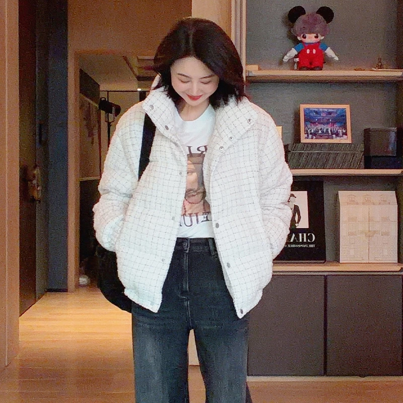 TRACYCHU混羊毛彩珠粗花呢香风鹅绒服百搭保暖款时尚气质冬季新款
