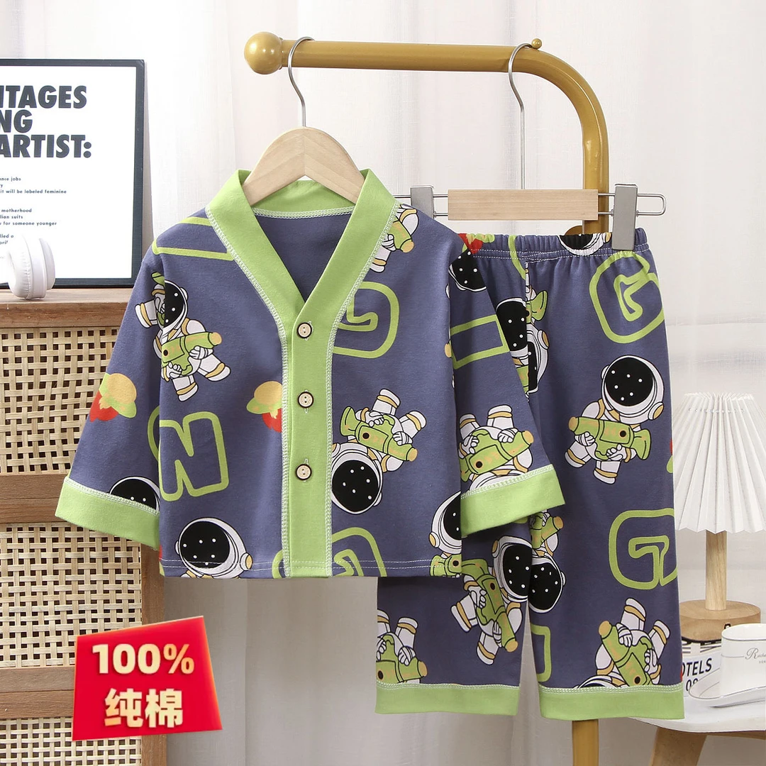 儿童秋冬纯棉家居服套装男童女宝宝卡通开衫睡衣春秋款小孩和尚服