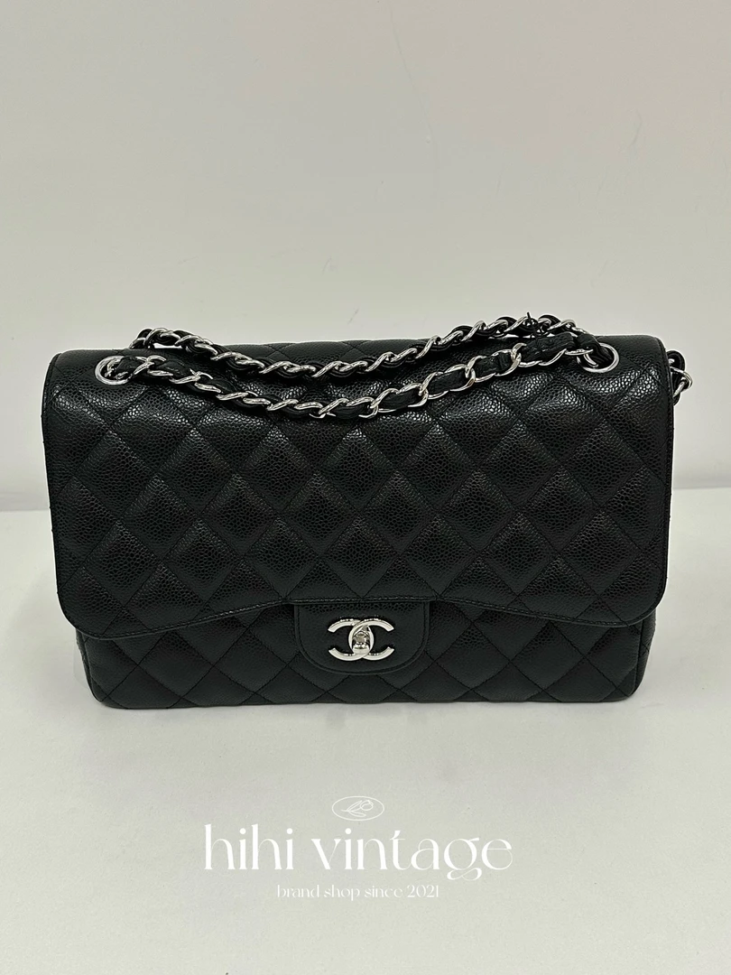 99新 Chanel/香奈儿 Chanel 黑银荔枝纹双盖Jumbo 26开16754071