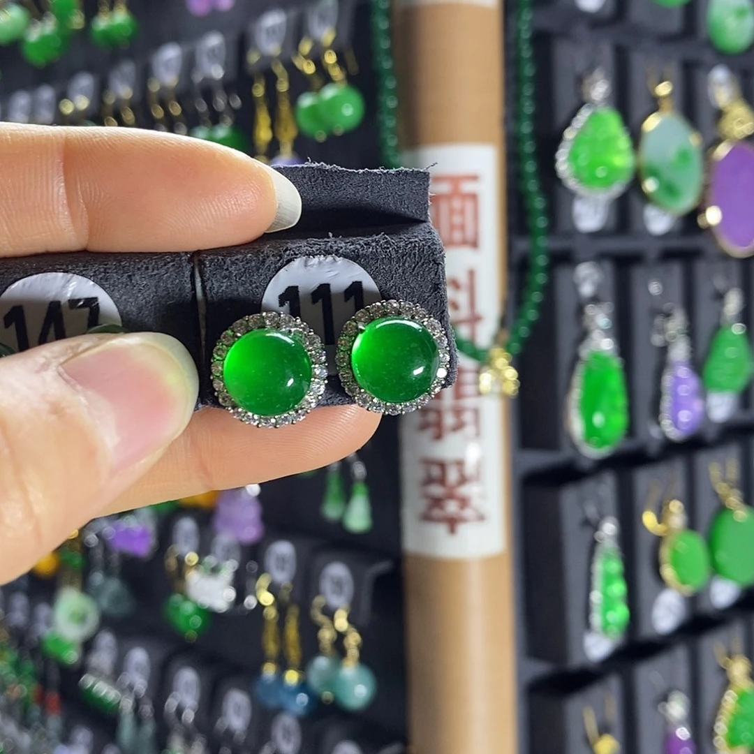 银S925镶嵌翡翠耳饰111