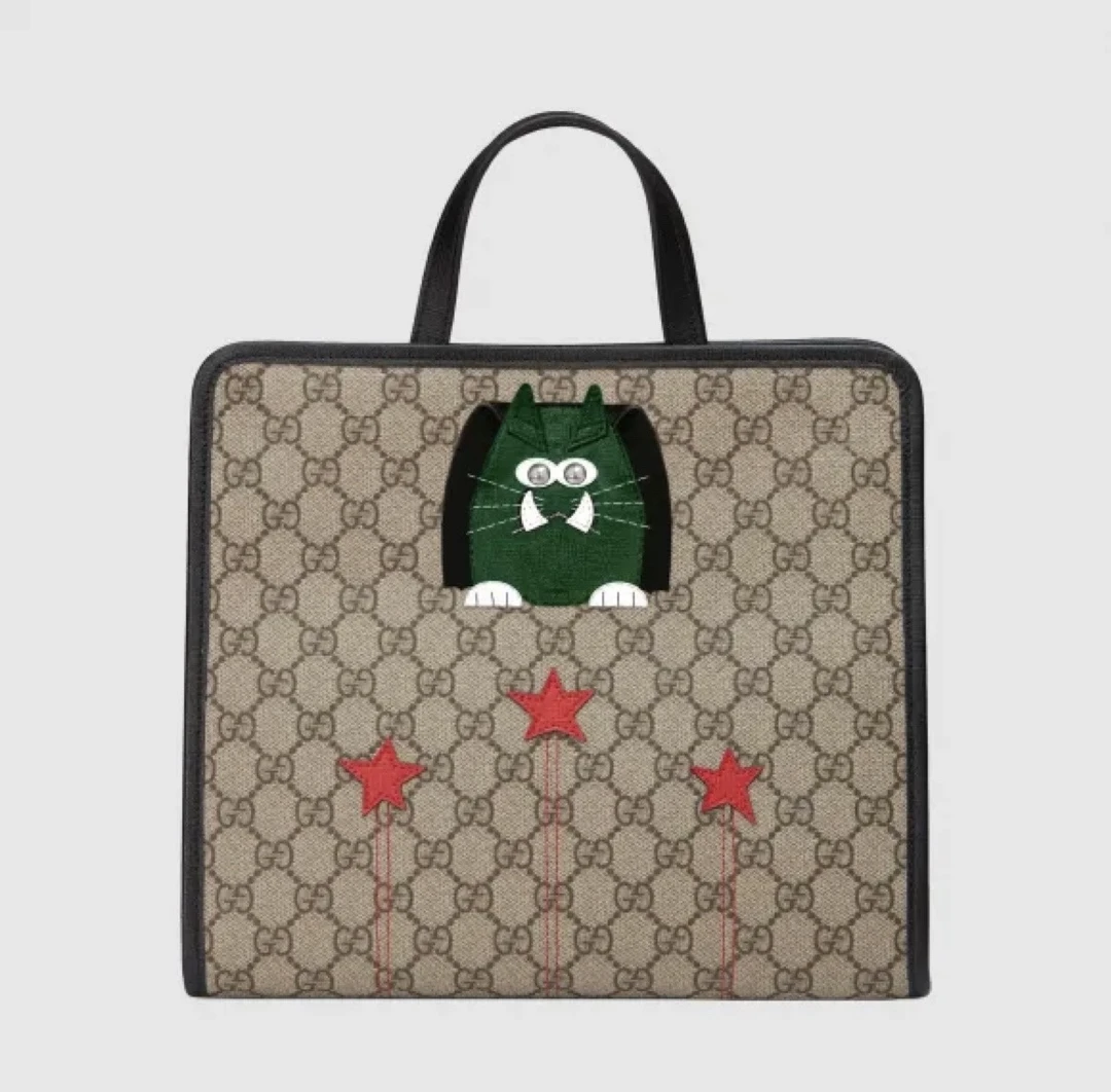 99新 GUCCI/古驰 古驰Gucci老花儿童包猫咪托特包，
