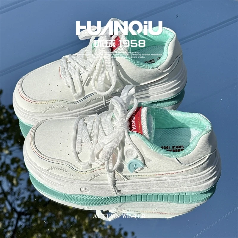 HUANQIU/环球厚底增高百搭简约潮流板鞋高颜值校园风运动休闲鞋女