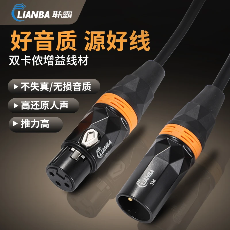 联霸新品双卡侬话筒增益线无损有线麦克风唱歌专业人声舞台录音