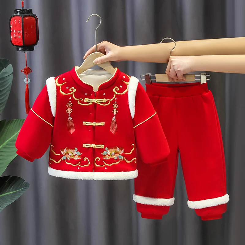 女童汉服2025新款国风加绒拜年服套装儿童新中式唐装喜庆新年衣服