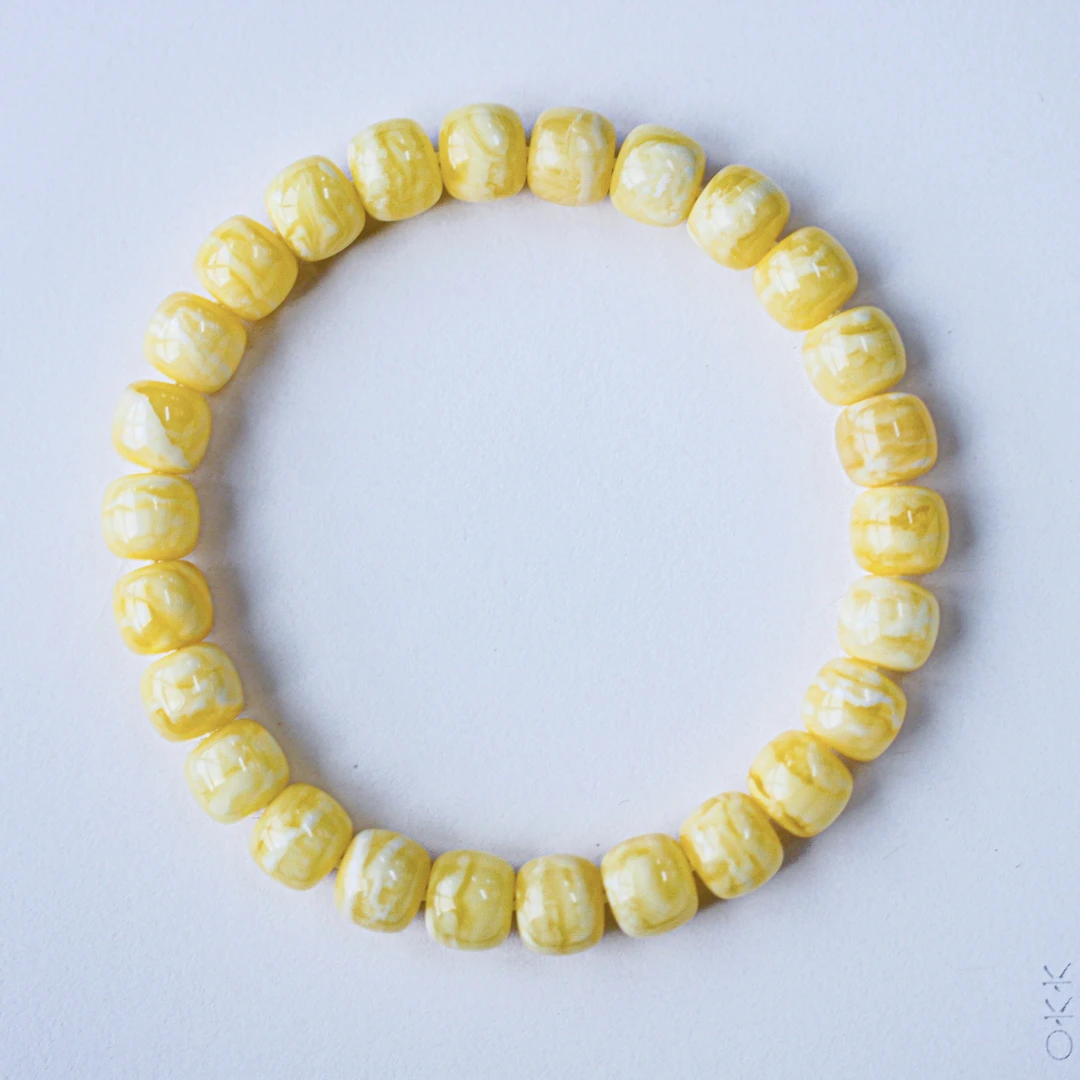 8.8mm精品橘底白花蜡老型蜜蜡手串10.23克 精工蜡质浓厚 性价比高