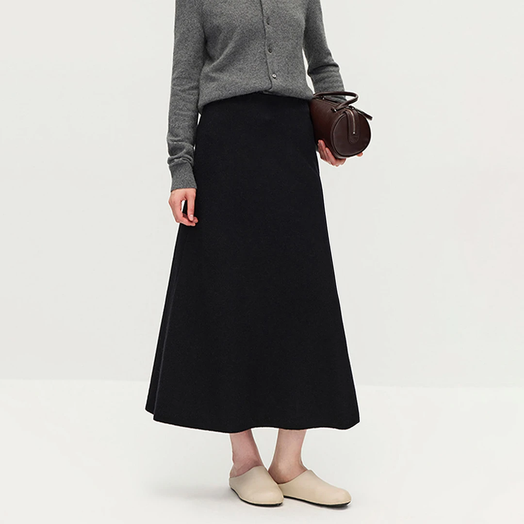 冬季黑色毛呢简约高腰显瘦遮肚子半身裙女大码梨型宽松垂感百褶裙