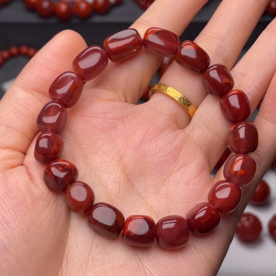 南红玛瑙未镶嵌手串9mm瓦西牛血火焰随行手串