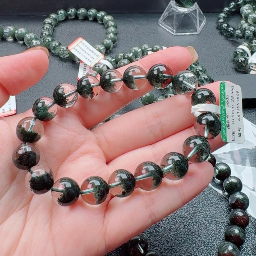 水晶手链未镶嵌绿幽灵聚宝盆微红皮10.5mm