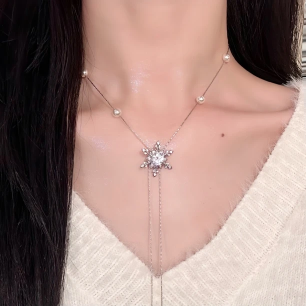 铜合金仿珍珠项链 铜合金流苏珍珠项链女款可抽拉长款小众毛衣链