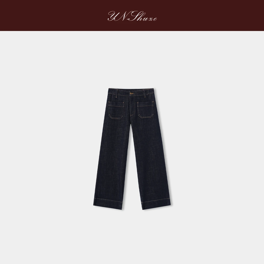 YN-SHUZE【未染之蓝】女高腰直筒裤水洗显瘦牛仔裤SZ-YNB-L756