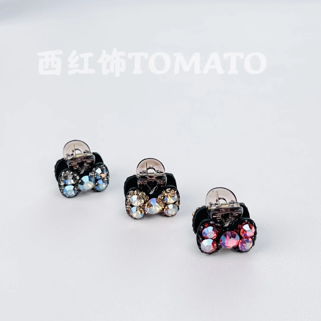 西红饰TOMATO韩国东大门世家满钻彩色蝴蝶结刘海抓夹