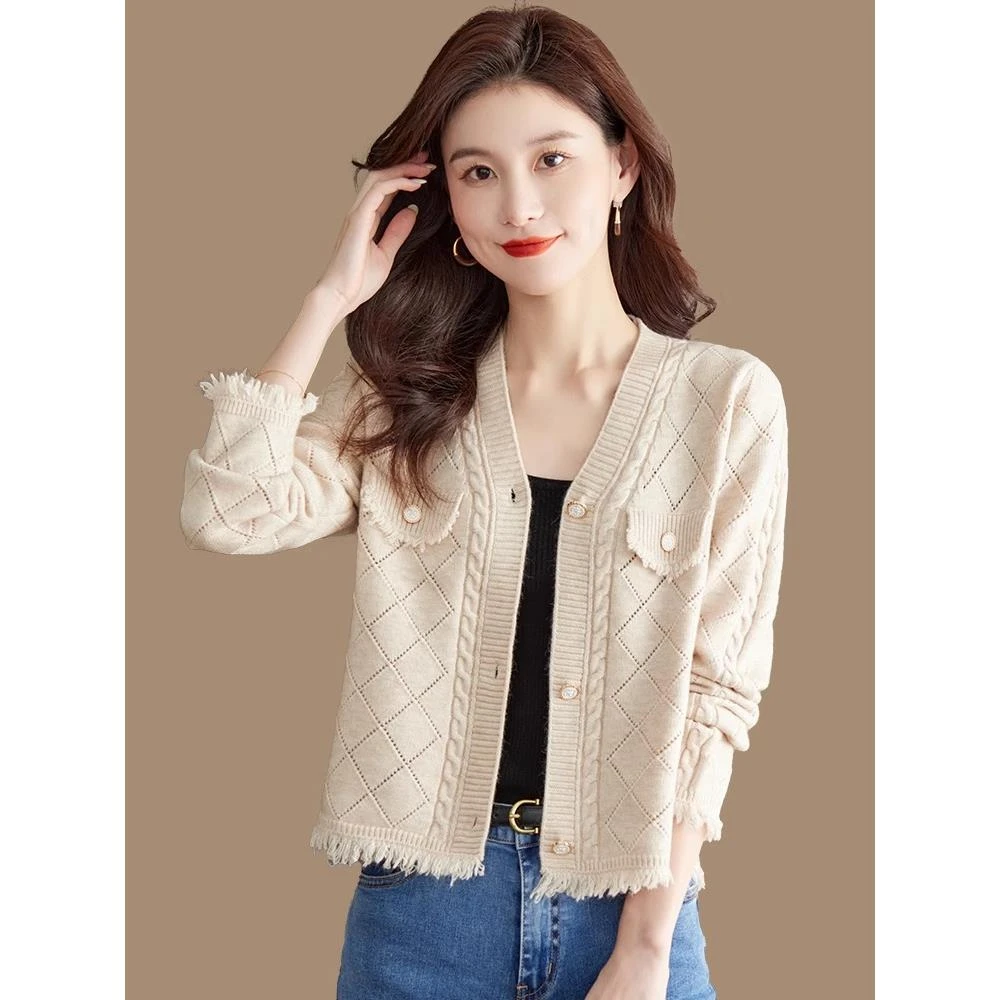 法芬图开襟羊毛衫女短款针织衫时尚小香款外搭裙顶西式秋冬羊毛衫