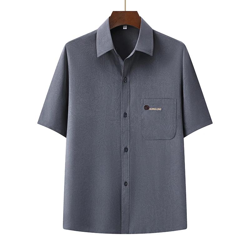 中老年冰丝短袖衬衫夏季爸爸休闲上衣男士衬衣夏装爷爷衣服