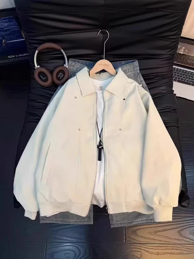 美式PU皮夹克棉服男款冬季加厚翻领外套潮牌cleanfit铆钉短款棉衣