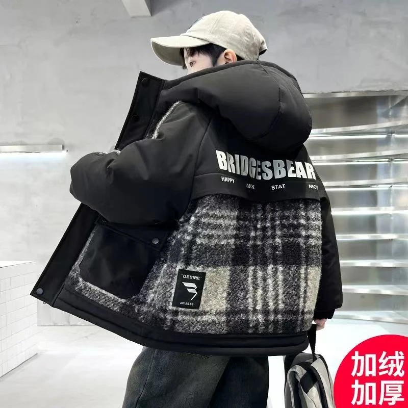 男童外套秋冬款2025新款中大儿童男孩冬季加绒加厚派克服冬装棉服