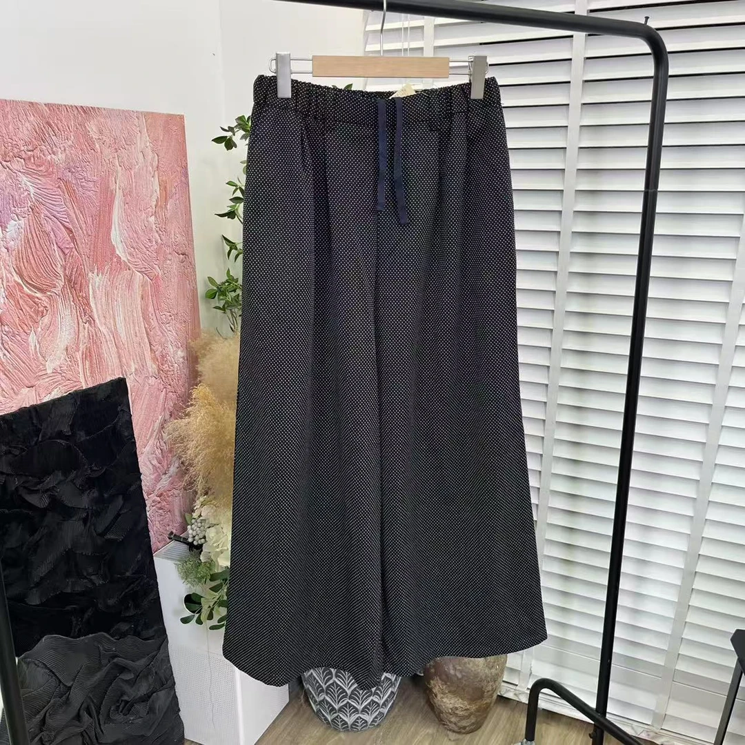 日系新款「波点松紧腰阔腿」休闲长裤女E5029