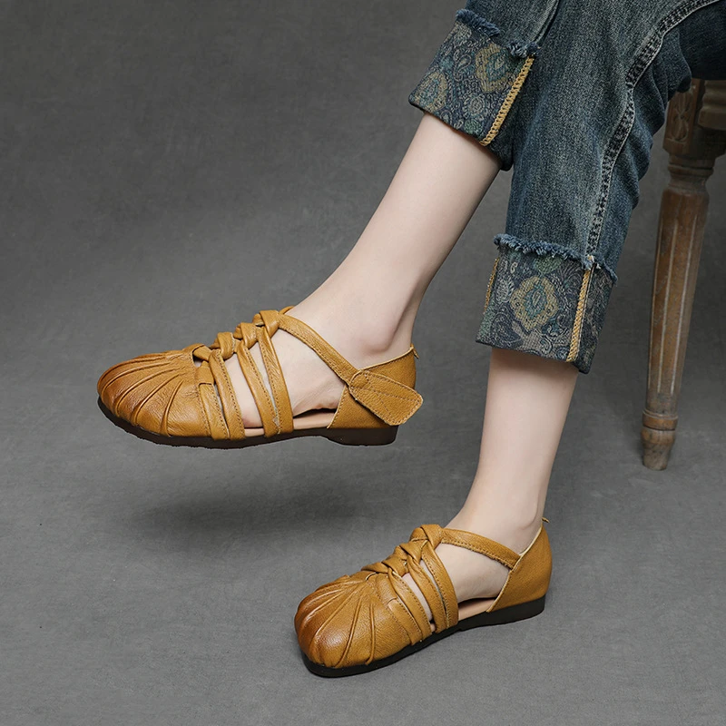 头层牛皮复古文艺风凉鞋女夏季妈妈鞋软底舒适真皮宽脚玛丽珍女鞋