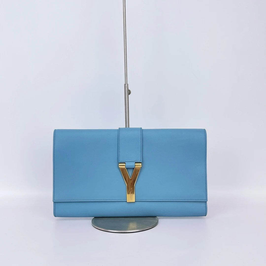 95新 YSL/圣罗兰 圣罗兰 蓝色牛皮手拿包底长27 B917