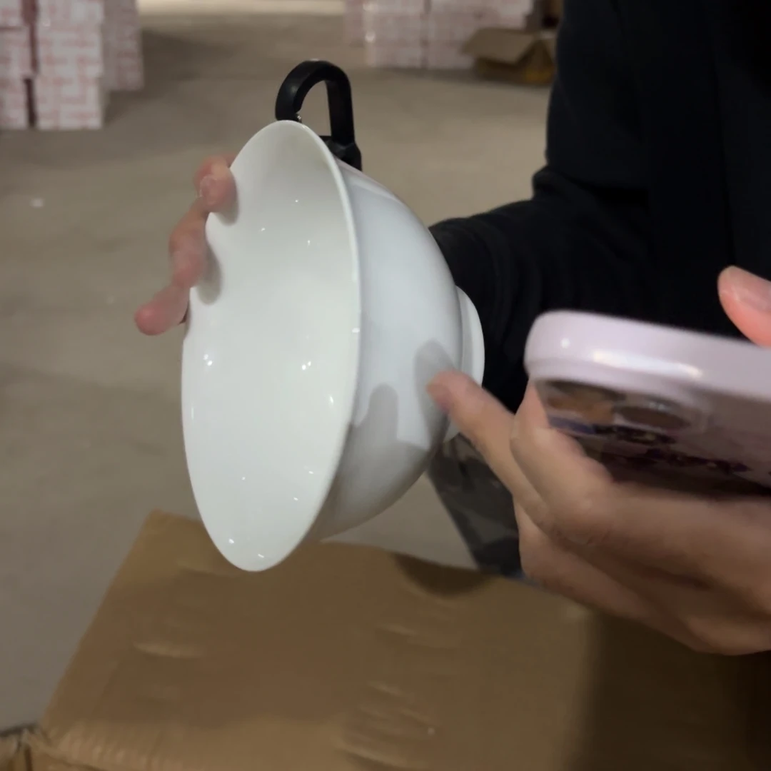 6英寸白色高脚面碗4只微瑕