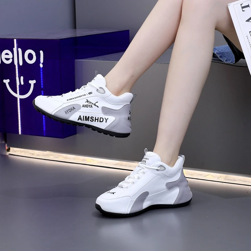 春夏新款运动百搭时尚潮流男女皮面网面老爹鞋高帮减震软底休闲鞋