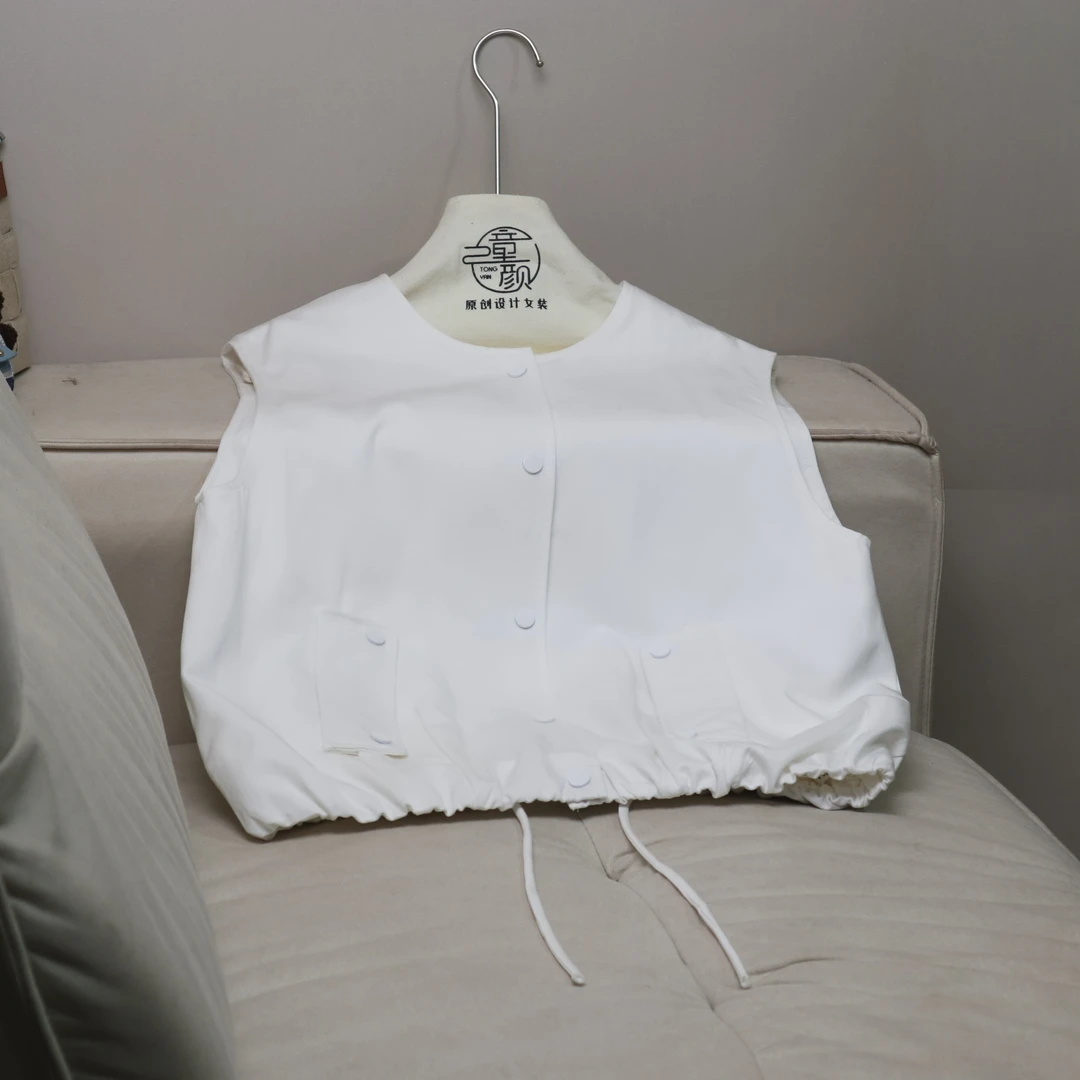 【13568】高品质原创设计白色百搭抽绳马甲D