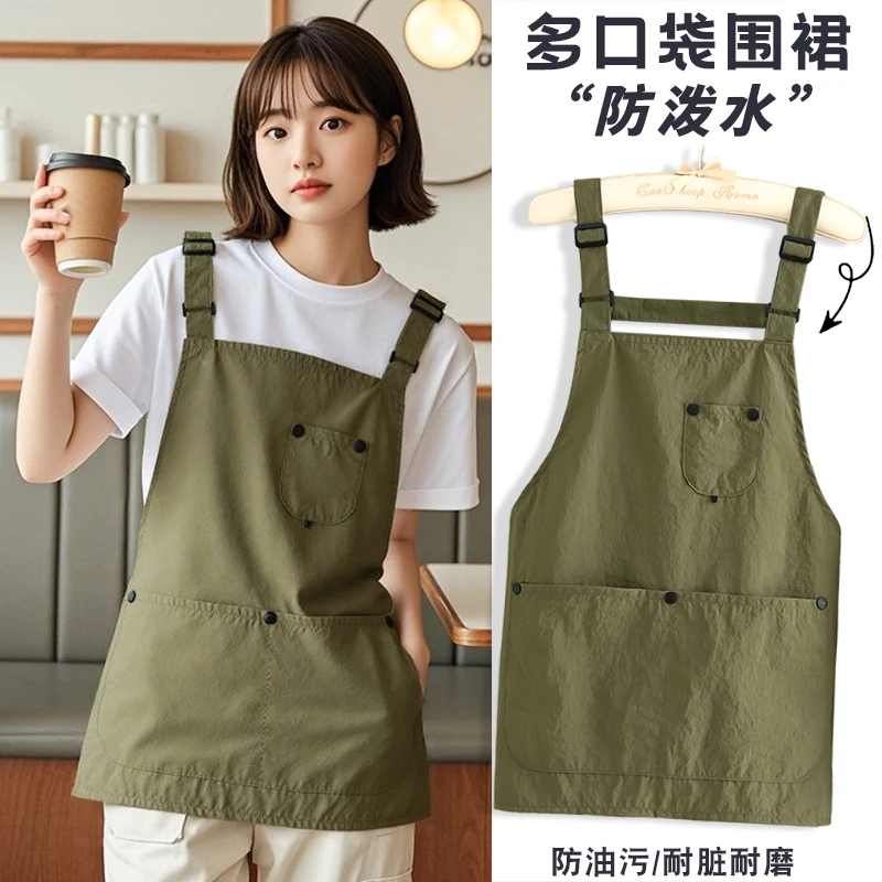简约短款防泼水围裙轻薄防污餐饮上班工作服定制印字厨房家用围腰