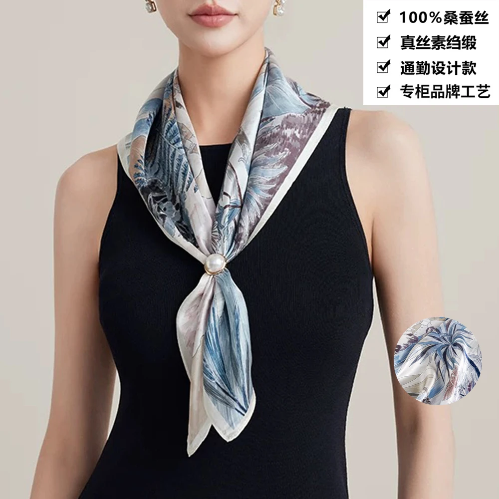 16姆米100桑蚕丝丝巾远山青黛真丝素绉缎围巾国风真丝丝巾SJ06