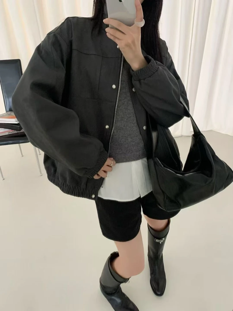 【银子精选】55404立领麂皮绒常规款女秋季短款秋冬外套百搭