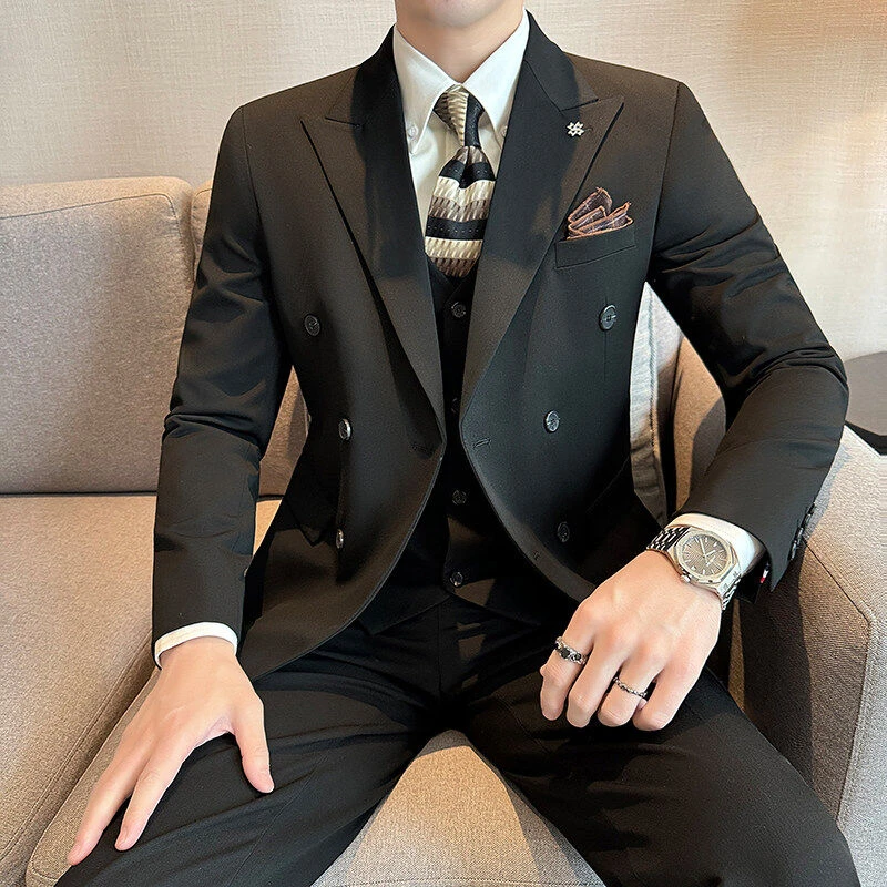 男士休闲西服套装纯色婚礼修身帅气百搭小西装痞帅一套外套潮流