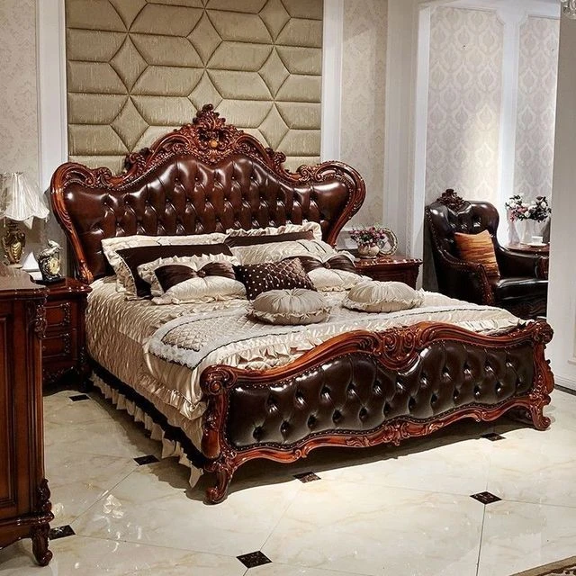 佛山欧式实木真皮美式大床1.8主卧豪华雕花公主双人床高级婚床别