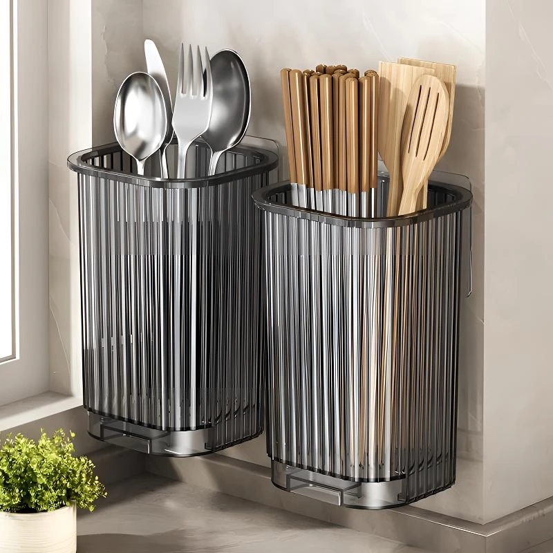 亚克力家用筷子筒厨房沥水筷笼壁挂式免打孔勺子筷子架收纳盒神器