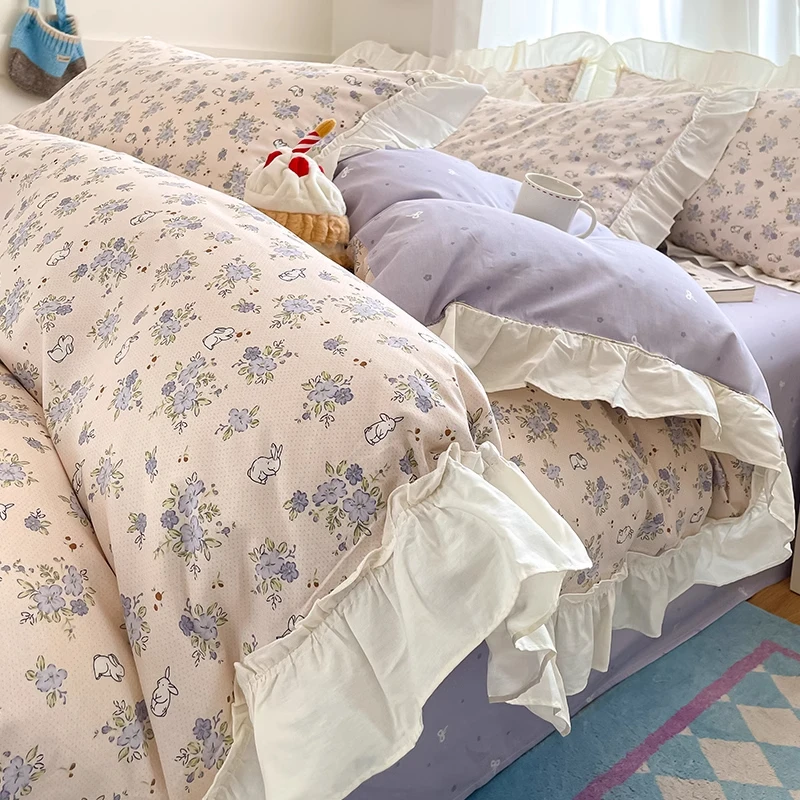 ins小仙女全棉花边床上四件套纯棉2025新款被套床单少女公寓床品4