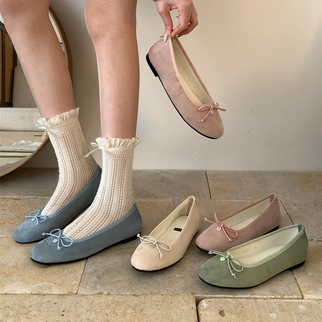 ＂春日氛围限定＂东大门软底蝴蝶结单鞋女春秋季浅口绒面平底瓢鞋